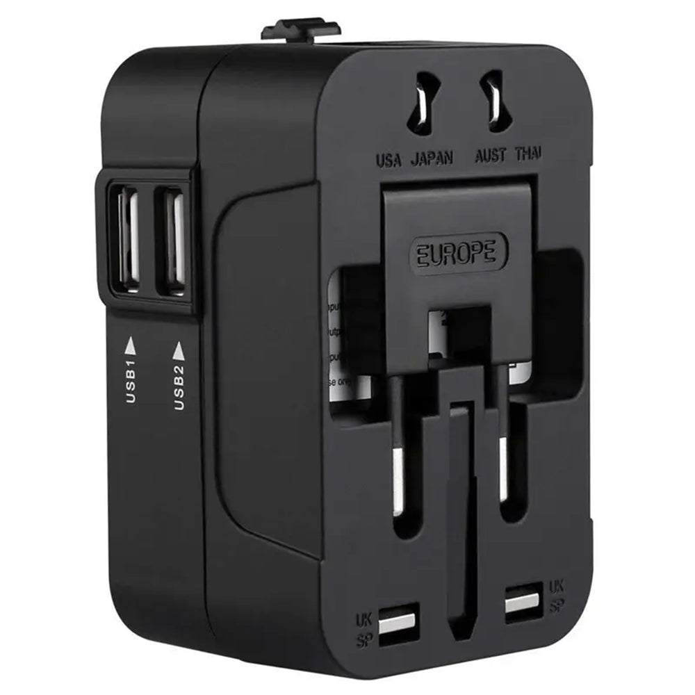 Incarcator Techsuit Travel Adapter (HHT202), 2 x USB, EU, UK, AUS, US, Negru