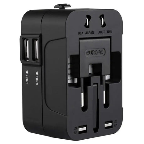 Incarcator Techsuit Travel Adapter (HHT202), 2 x USB, EU, UK, AUS, US, Negru