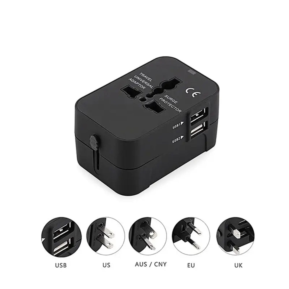 Incarcator Techsuit Travel Adapter (HHT202), 2 x USB, EU, UK, AUS, US, Negru