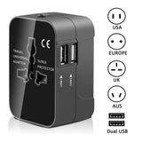 Incarcator Techsuit Travel Adapter (HHT202), 2 x USB, EU, UK, AUS, US, Negru