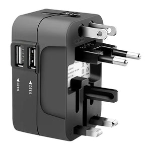 Incarcator Techsuit Travel Adapter (HHT202), 2 x USB, EU, UK, AUS, US, Negru