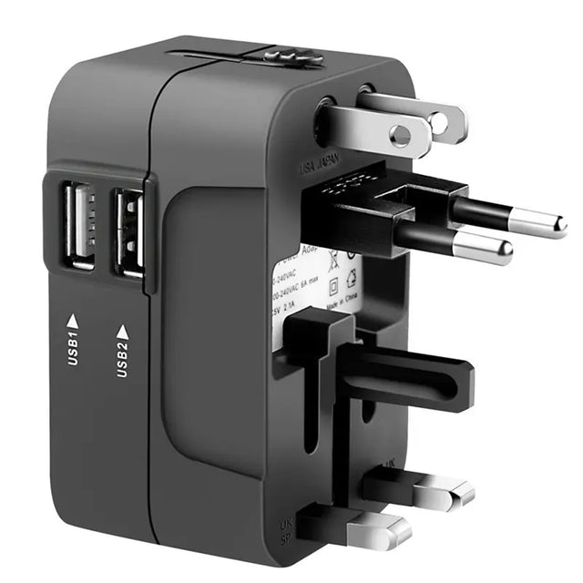 Incarcator Techsuit Travel Adapter (HHT202), 2 x USB, EU, UK, AUS, US, Negru