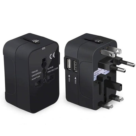 Incarcator Techsuit Travel Adapter (HHT202), 2 x USB, EU, UK, AUS, US, Negru