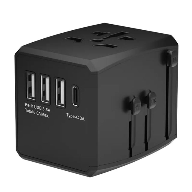 Incarcator Techsuit Travel Adapter (HHT904-B1), PD15W, 3 x USB, Type-C, EU, UK, AUS, US, Negru