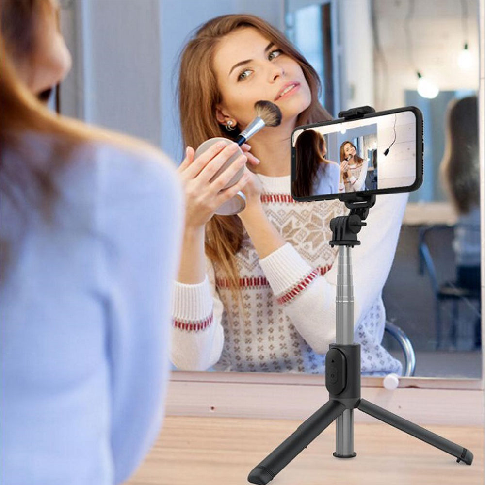 Suport Techsuit Selfie Stick (Q01), with Bluetooth Remote Control and Stable Tripod Mount, 101cm, Alb