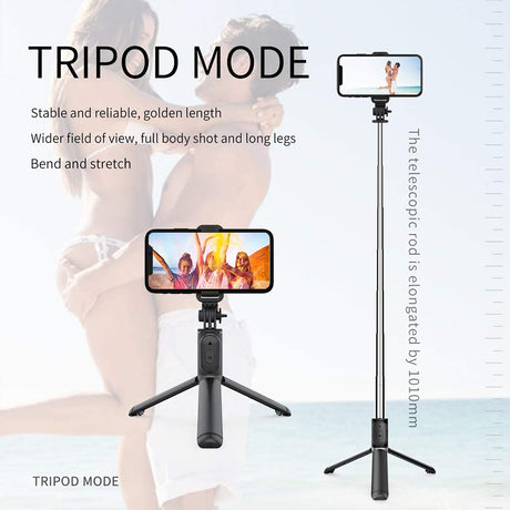 Suport Techsuit Selfie Stick (Q01), with Bluetooth Remote Control and Stable Tripod Mount, 101cm, Alb