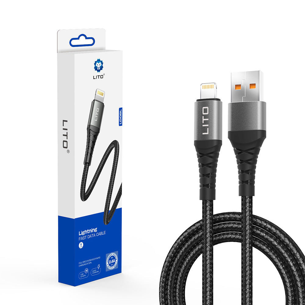 Cablu Lito (LD08L), USB-A to Lightning, Fast Charging, 2.4A, 1m, Negru