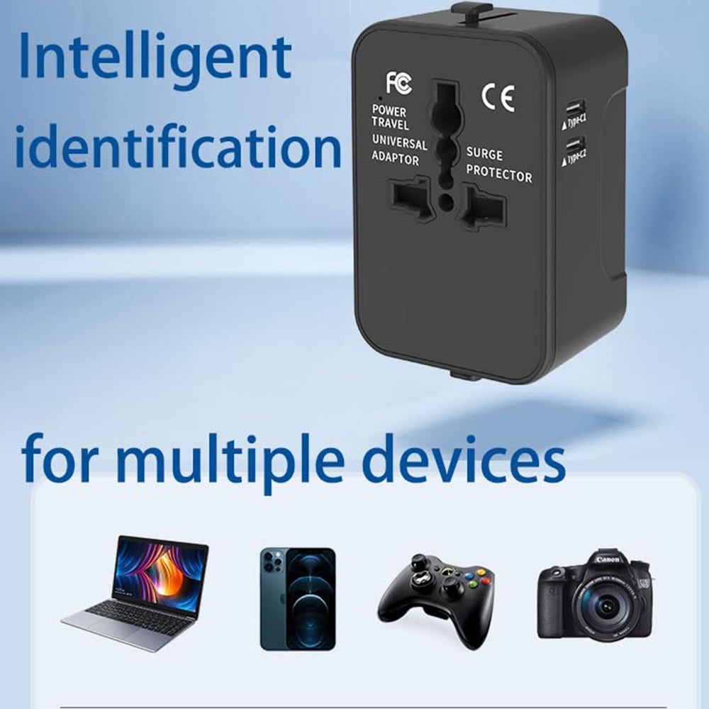 Incarcator Techsuit Travel Adapter (HHT202-2C), 2 x USB-C, EU, UK, AUS, US, Negru