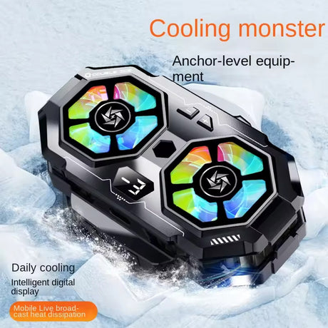 Accesoriu gaming Techsuit Phone Cooler (SL22), Twin Turbine, with LED Digital Display, RGB Lights, Gear Button, Fast Cooling, Gri