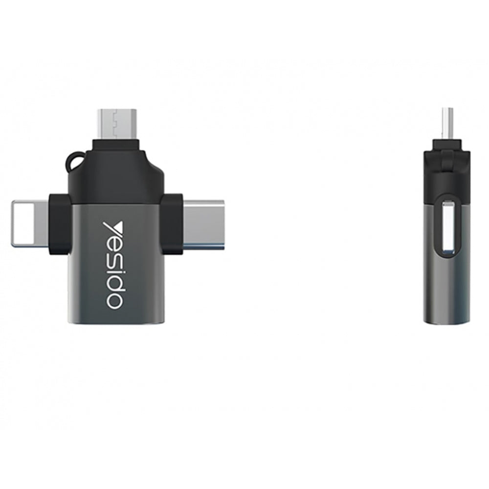 Adaptor Yesido OTG Adapter (GS15), USB to Lightning, Micro-USB, Type-C, Plug & Play, 480Mbps, Negru