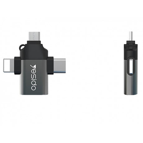 Adaptor Yesido OTG Adapter (GS15), USB to Lightning, Micro-USB, Type-C, Plug & Play, 480Mbps, Negru