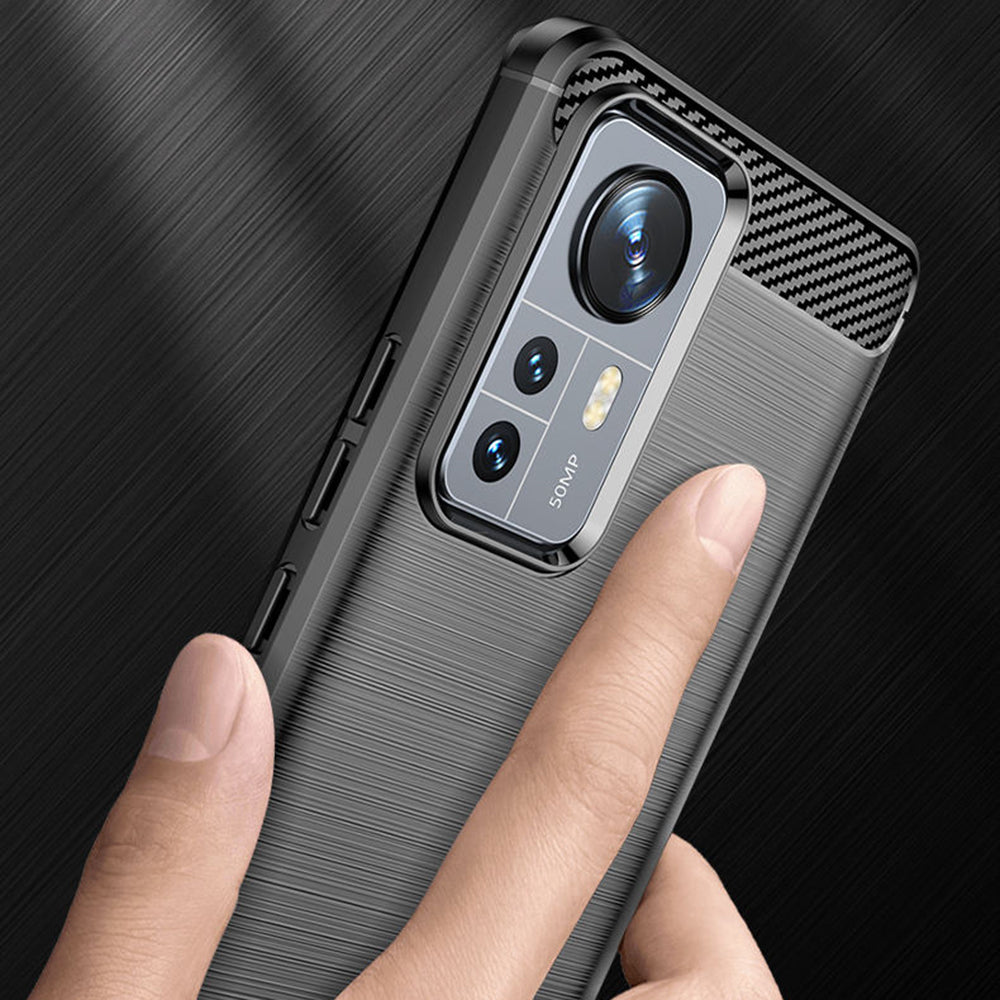 Husa de protectie Techsuit Carbon Silicone compatibil cu Xiaomi 12 / 12X, Negru