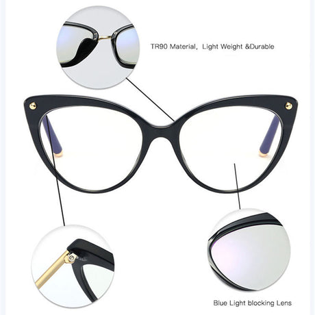 Techsuit Anti-Blue Light Glasses Reflex TR90 (F93308), Cat Eye, Bright Black