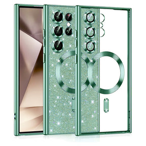 Husa de protectie Techsuit Luxury Glitter MagSafe compatibil cu Samsung Galaxy S24 Ultra, Verde Deschis