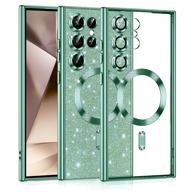 Husa de protectie Techsuit Luxury Glitter MagSafe compatibil cu Samsung Galaxy S24 Ultra, Verde Deschis