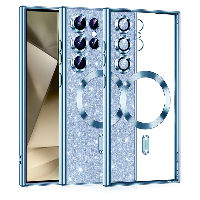 Husa de protectie Techsuit Luxury Glitter MagSafe compatibil cu Samsung Galaxy S24 Ultra, Albastru Deschis