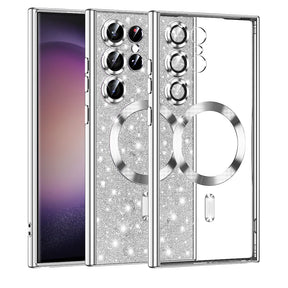 Husa de protectie Techsuit Luxury Glitter MagSafe compatibil cu Samsung Galaxy S23 Ultra, Argintiu