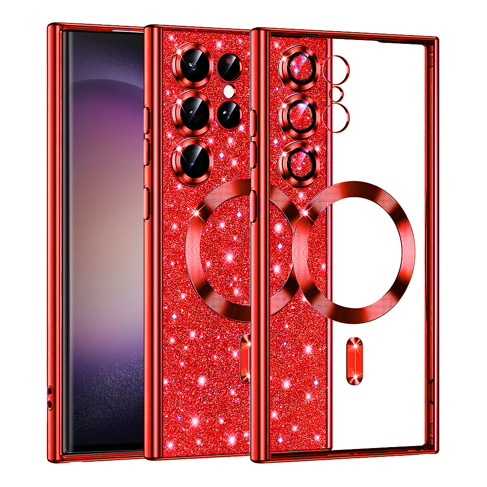 Husa de protectie Techsuit Luxury Glitter MagSafe compatibil cu Samsung Galaxy S23 Ultra, Roșu