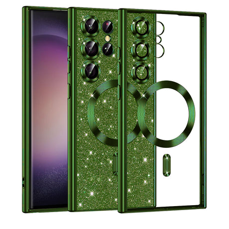 Husa de protectie Techsuit Luxury Glitter MagSafe compatibil cu Samsung Galaxy S23 Ultra, Deep Green