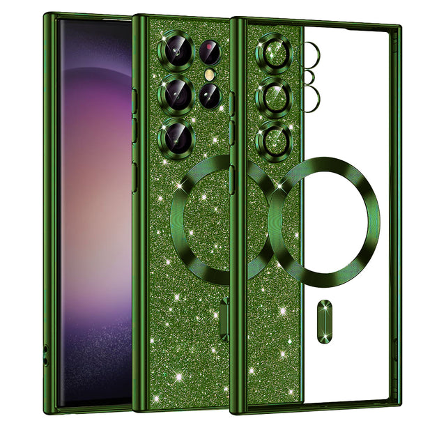 Husa de protectie Techsuit Luxury Glitter MagSafe compatibil cu Samsung Galaxy S23 Ultra, Deep Green