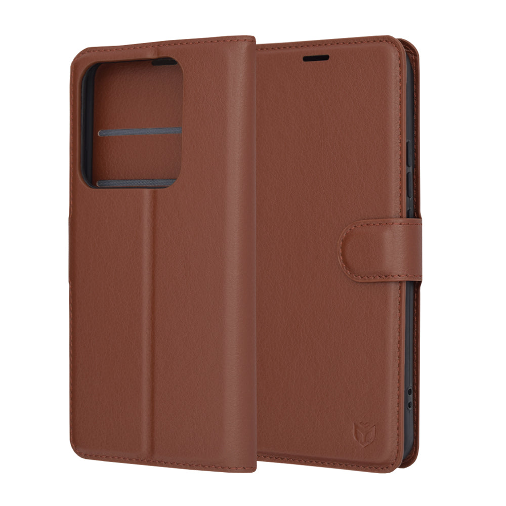 Husa de protectie Techsuit Leather Folio compatibil cu Xiaomi 14 Pro, Maro