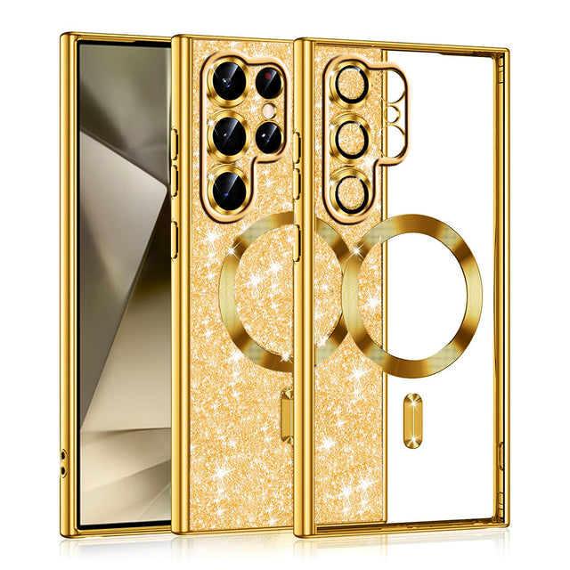 Husa de protectie Techsuit Luxury Glitter MagSafe compatibil cu Samsung Galaxy S22 Ultra 5G, Auriu