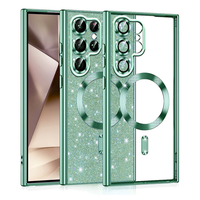 Husa de protectie Techsuit Luxury Glitter MagSafe compatibil cu Samsung Galaxy S22 Ultra 5G, Verde Deschis