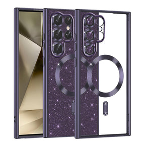 Husa de protectie Techsuit Luxury Glitter MagSafe compatibil cu Samsung Galaxy S22 Ultra 5G, Mov Inchis