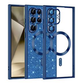 Husa de protectie Techsuit Luxury Glitter MagSafe compatibil cu Samsung Galaxy S22 Ultra 5G, Albastru Inchis
