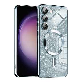 Husa de protectie Techsuit Luxury Glitter MagSafe compatibil cu Samsung Galaxy S23 Plus, Albastru Deschis