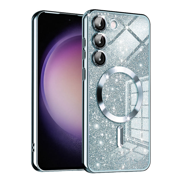 Husa de protectie Techsuit Luxury Glitter MagSafe compatibil cu Samsung Galaxy S23 Plus, Albastru Deschis