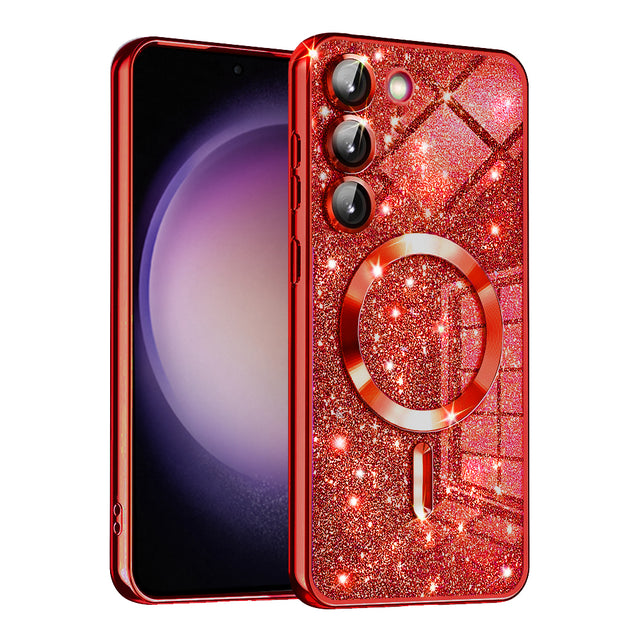 Husa de protectie Techsuit Luxury Glitter MagSafe compatibil cu Samsung Galaxy S23 Plus, Rosu