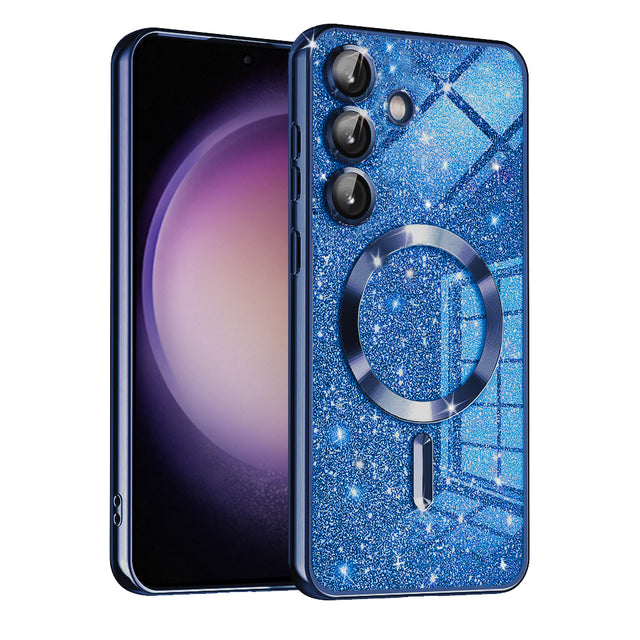 Husa de protectie Techsuit Luxury Glitter MagSafe compatibil cu Samsung Galaxy S23 FE, Albastru Inchis