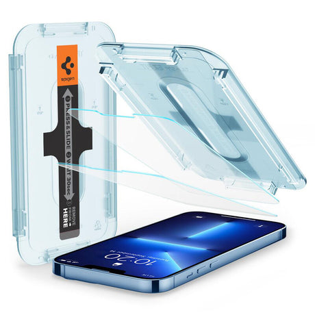 Folie de protectie Spigen (set de 2) Glas.tR EZ-FIT (AGL03385) compatibil cu iPhone 13 / iPhone 13 Pro / iPhone 14 / iPhone 16e / iPhone 17e, Transparent