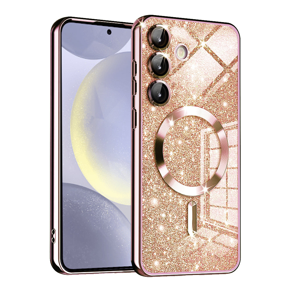 Husa de protectie Techsuit Luxury Glitter MagSafe compatibil cu Samsung Galaxy S24, Roz Auriu