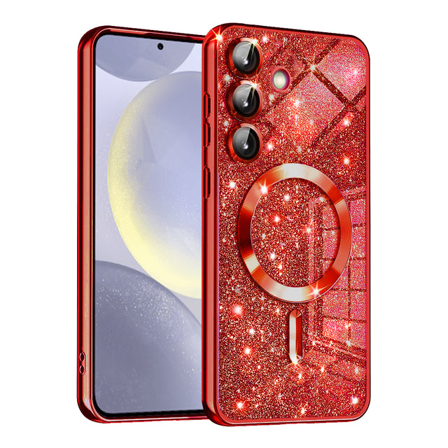 Husa de protectie Techsuit Luxury Glitter MagSafe compatibil cu Samsung Galaxy S24 Plus, Rosu