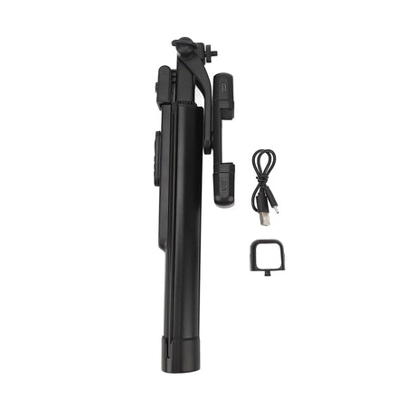 Suport Techsuit Selfie Stick (K30S), Compact Tripod Mount, Bluetooth Remote Control, Double LED Light, Foldable, 167cm, Negru