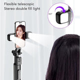 Suport Techsuit Selfie Stick (K30S), Compact Tripod Mount, Bluetooth Remote Control, Double LED Light, Foldable, 167cm, Negru