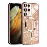 Husa de protectie Techsuit Luxury Glitter MagSafe compatibil cu Samsung Galaxy S21 Ultra 5G, Roz Auriu