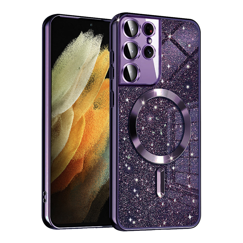 Husa de protectie Techsuit Luxury Glitter MagSafe compatibil cu Samsung Galaxy S21 Ultra 5G, Mov