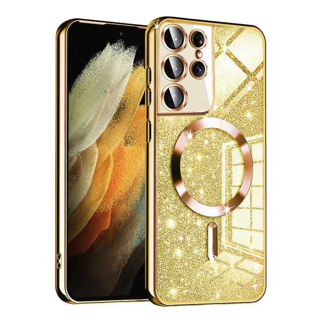 Husă Techsuit Luxury Glitter MagSafe aurie pentru Samsung Galaxy S21 Ultra 5G