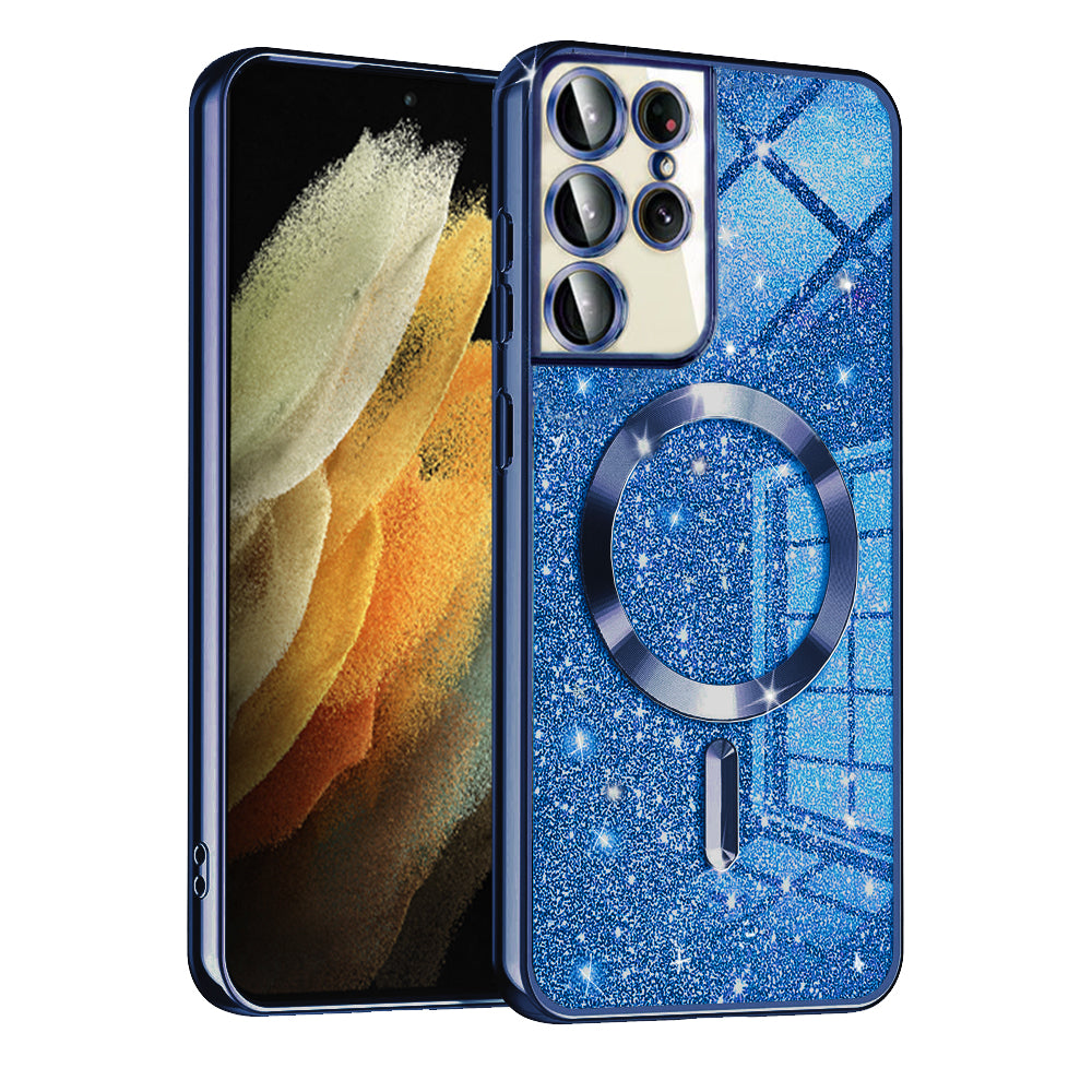 Husa de protectie Techsuit Luxury Glitter MagSafe compatibil cu Samsung Galaxy S21 Ultra 5G, Albastru