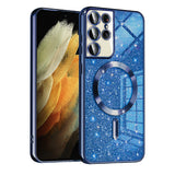 Husa de protectie Techsuit Luxury Glitter MagSafe compatibil cu Samsung Galaxy S21 Ultra 5G, Albastru