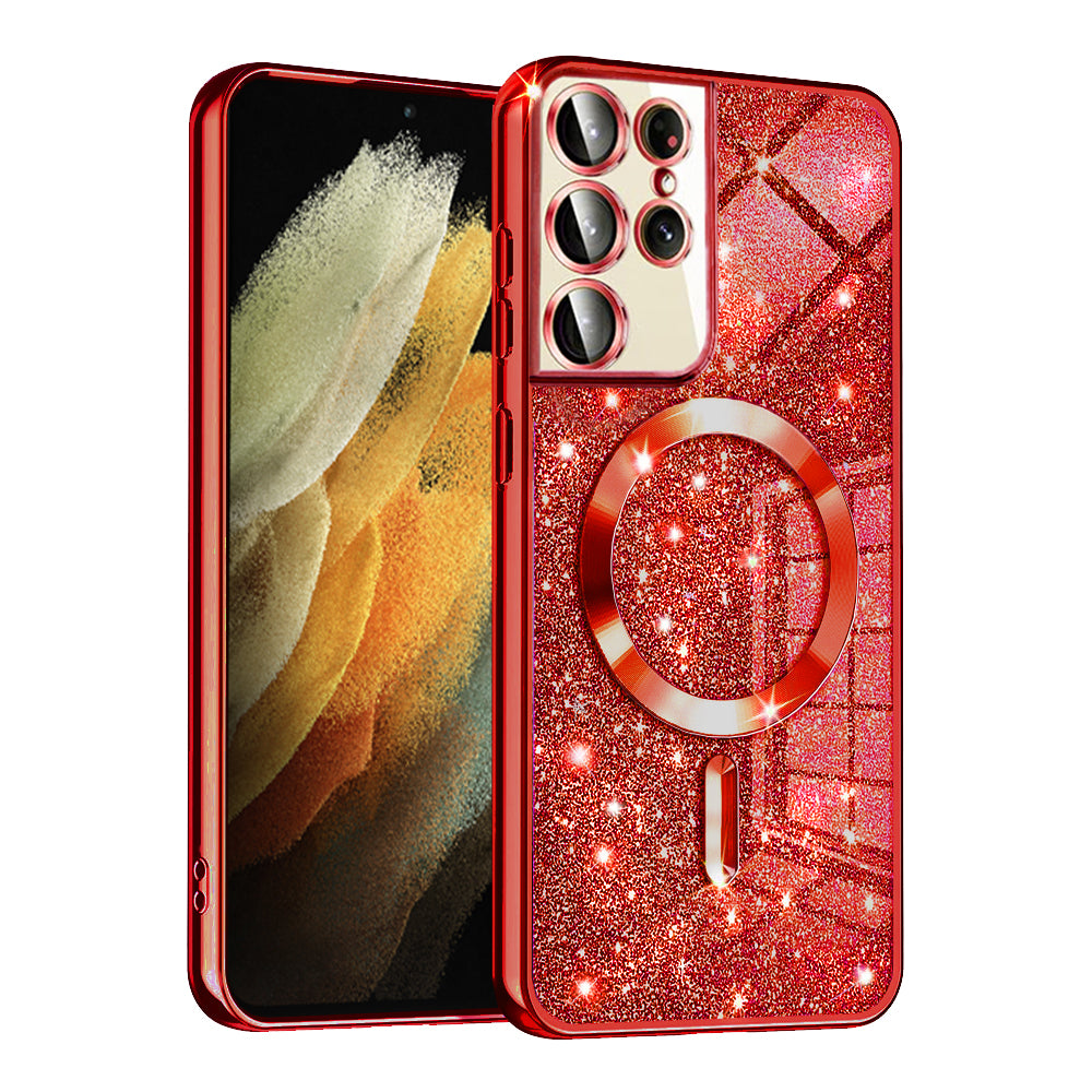 Husa de protectie Techsuit Luxury Glitter MagSafe compatibil cu Samsung Galaxy S21 Ultra 5G, Roșu