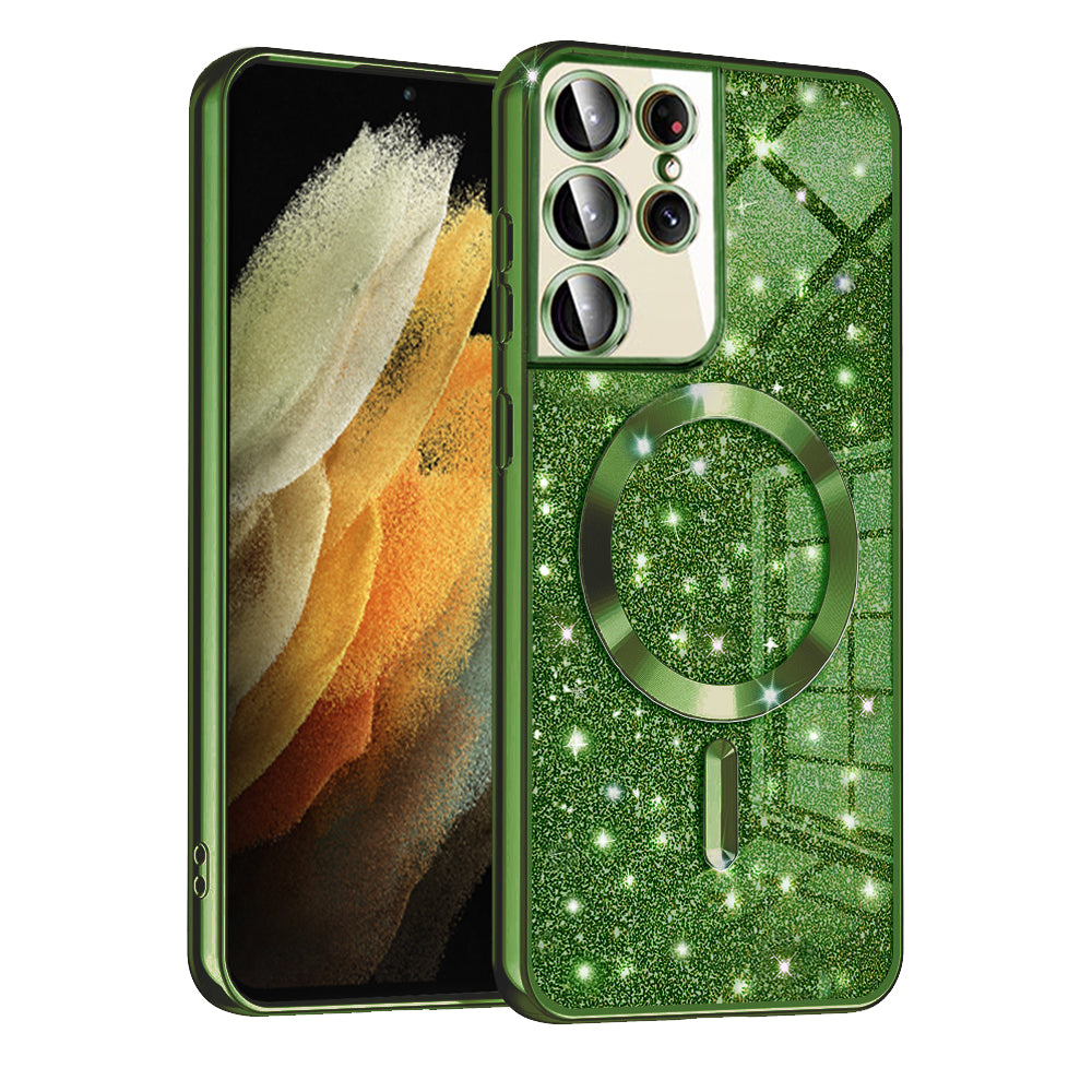 Husa de protectie Techsuit Luxury Glitter MagSafe compatibil cu Samsung Galaxy S21 Ultra 5G, Verde