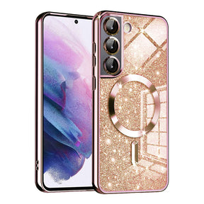 Husă Techsuit Luxury Glitter MagSafe pentru Samsung Galaxy S22 5G, roz auriu