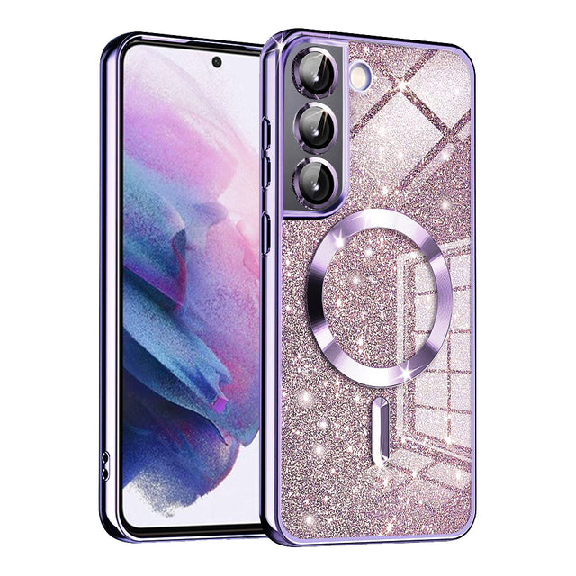 Husa de protectie Techsuit Luxury Glitter cu inel magnetic compatibil cu Samsung Galaxy S22 5G, Mov Deschis