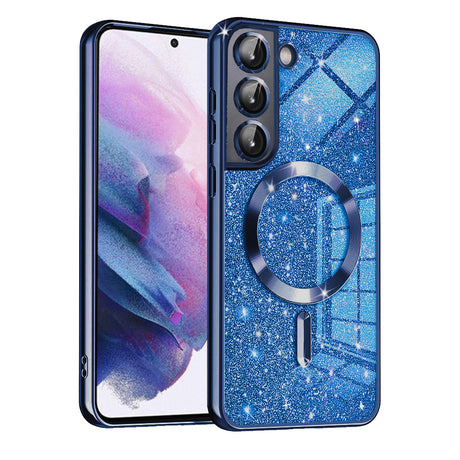 Husa de protectie Techsuit Luxury Glitter MagSafe compatibil cu Samsung Galaxy S22 5G, Albastru Inchis