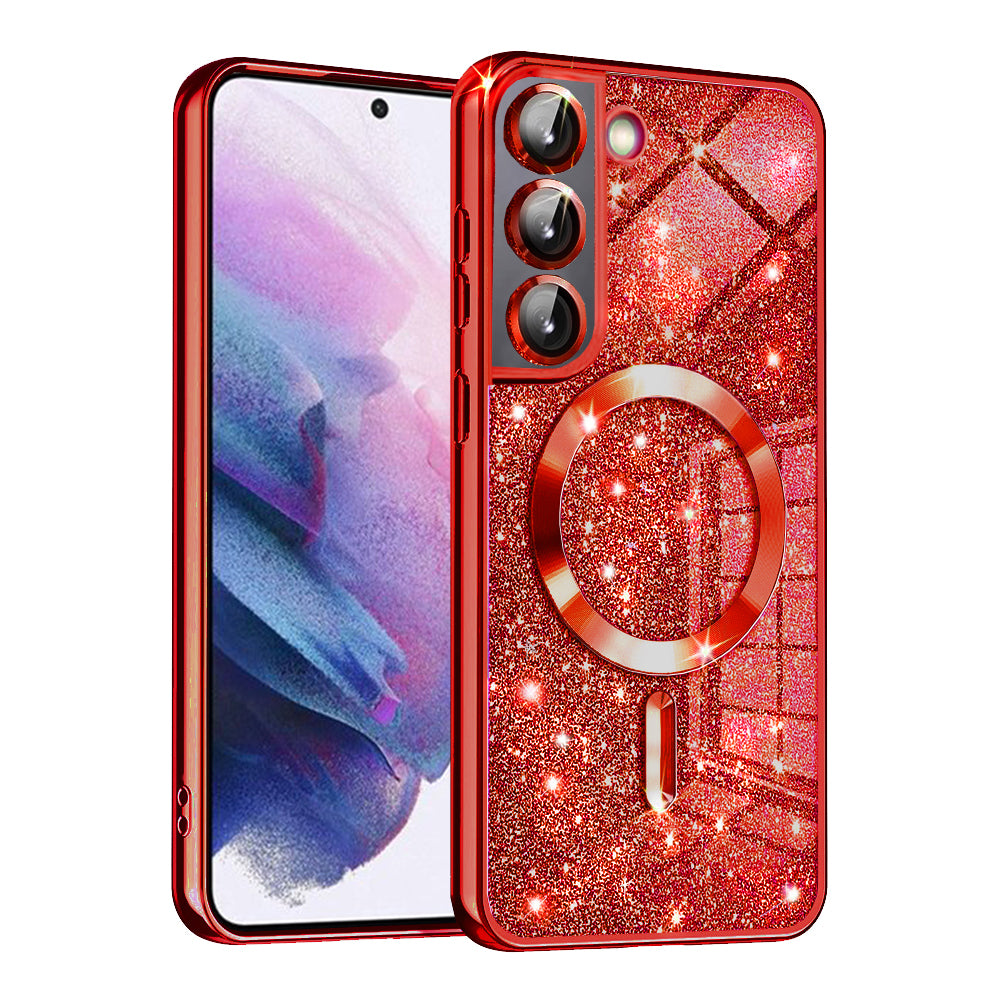 Husa de protectie Techsuit Luxury Glitter MagSafe compatibil cu Samsung Galaxy S22 5G, Roșu
