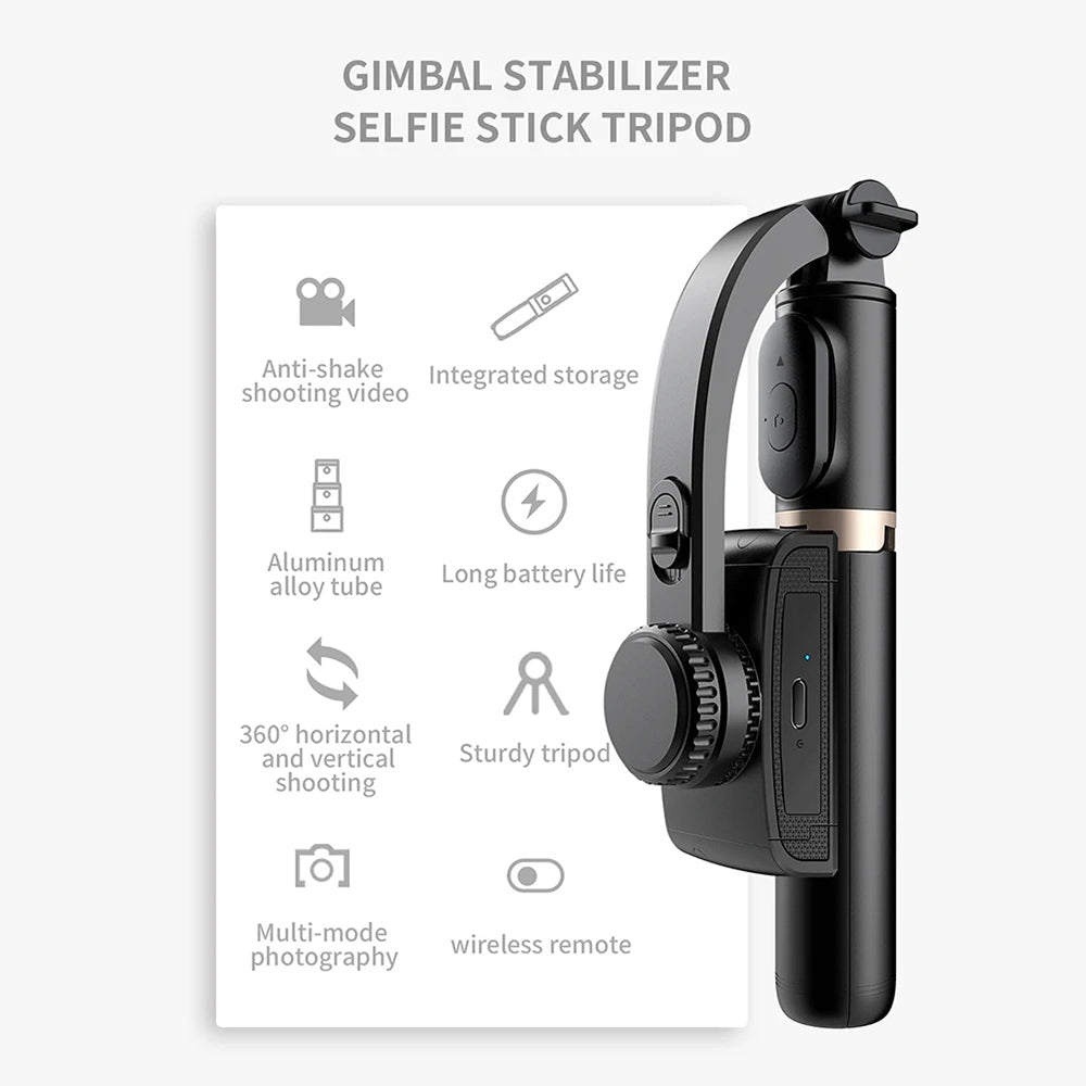 Suport Techsuit Selfie Stick (Q08), Anti-Shake Tripod with Bluetooth Remote Control, 360 Rotation, Aluminium Alloy, 75cm, Negru